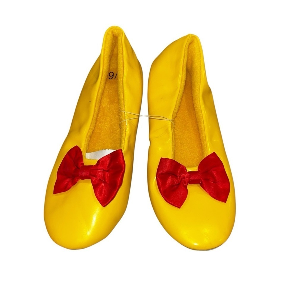 Disney yellow red bow princess Minnie Mouse slippers shoes size 5 6 new